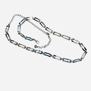 Silver Tone Rectangular Hollow Link Adjustable Metal Chain Waist Belly Belt